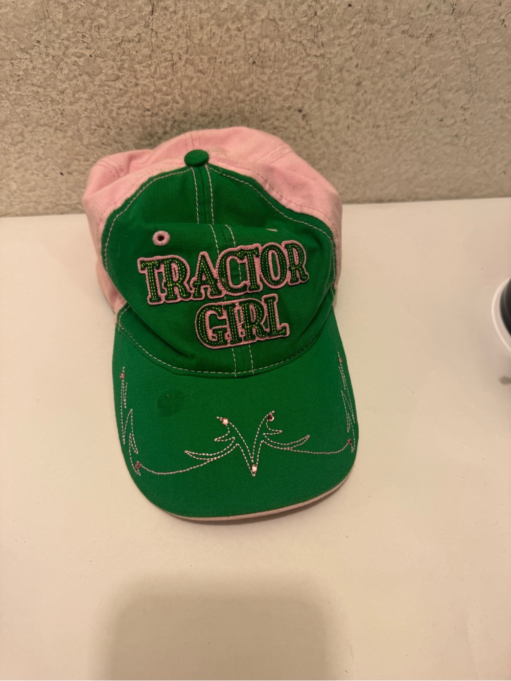 John Deere Green and Pink 'Tractor Girl' Embroidered Cap